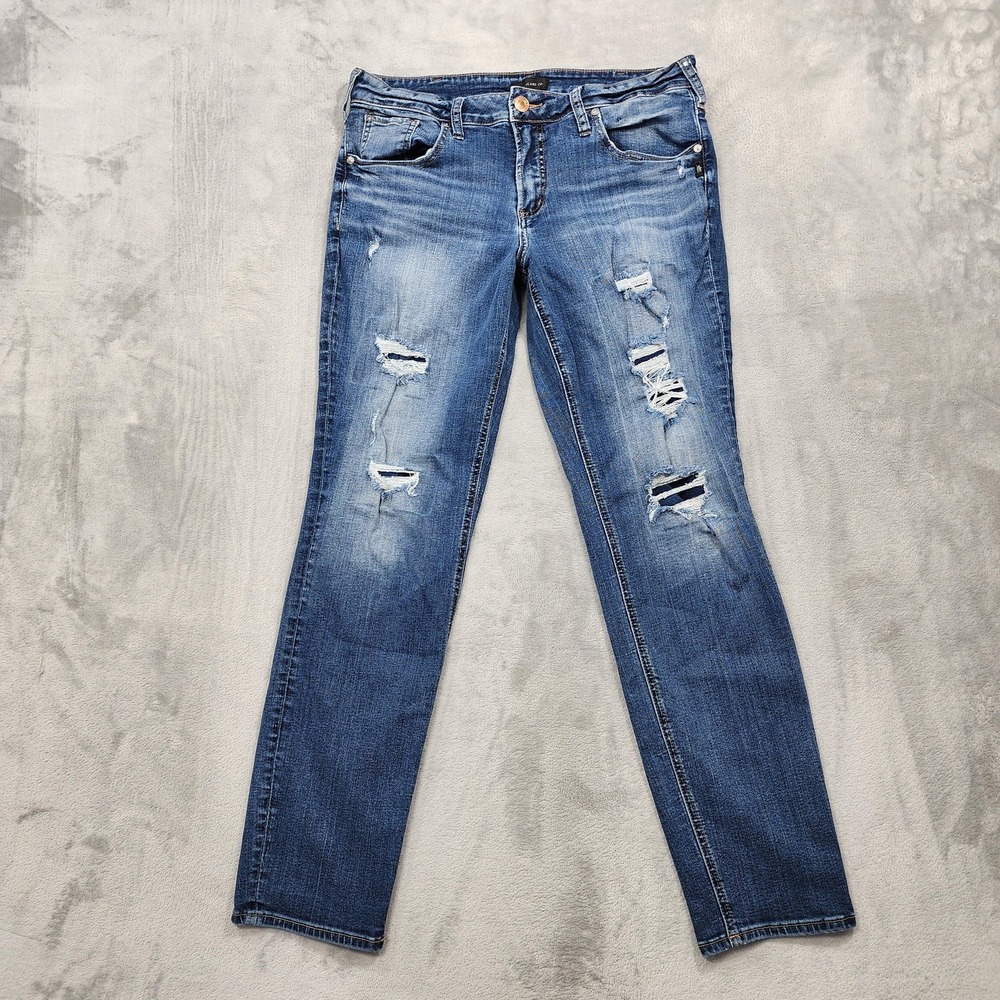 Silver Jeans Co Jeans Womens W34/L29 Blue Mid Rise Boyfriend Distressed Stretch